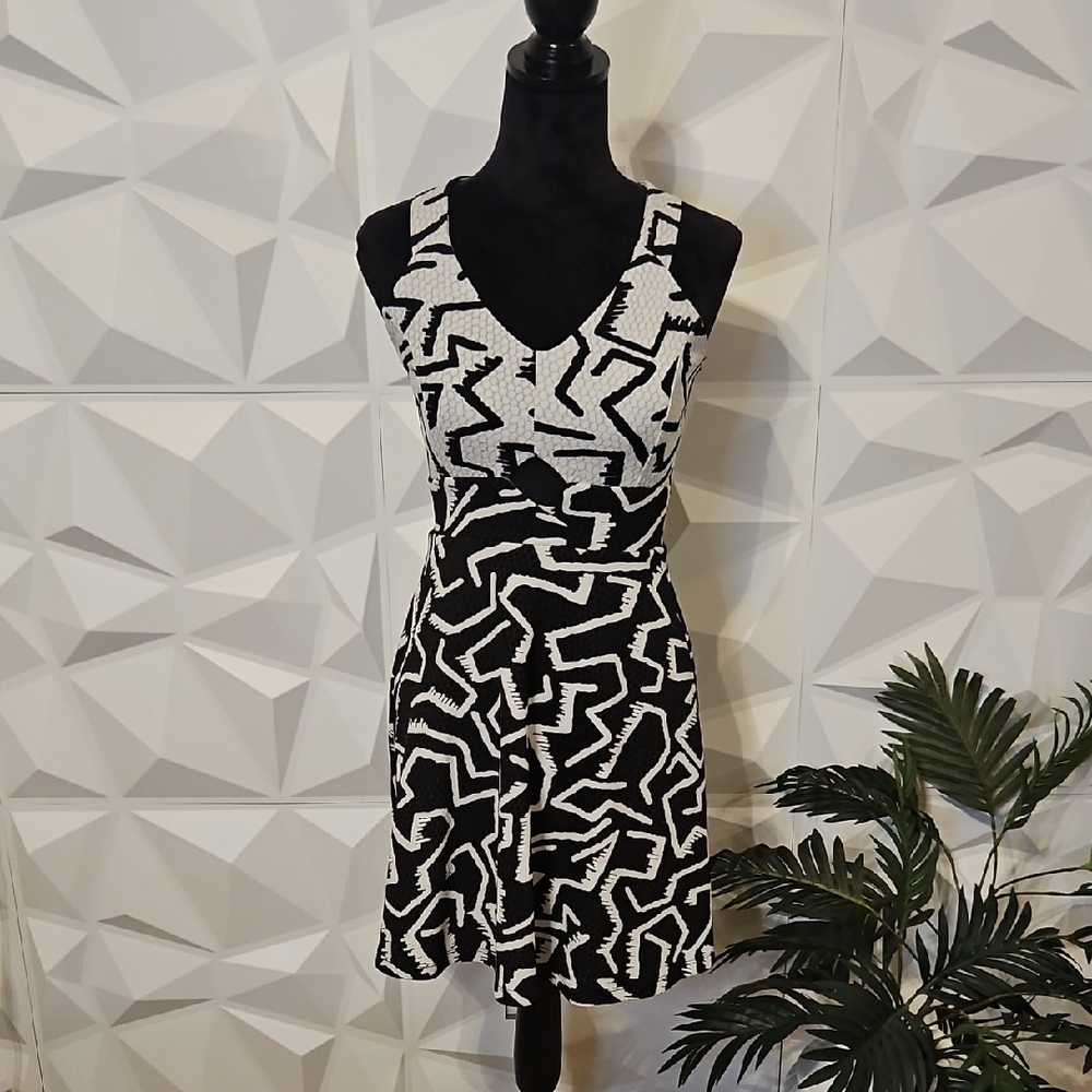 Material Girl Black and White Print Dress